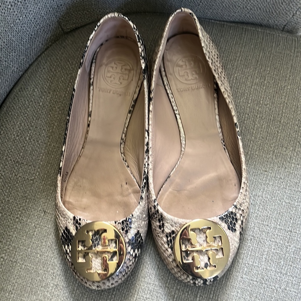 Tory Burch Snake Print Leather Ballet Flats
